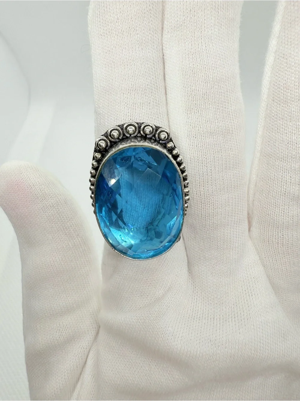Blue Oval Topaz Crystal Statement Ring